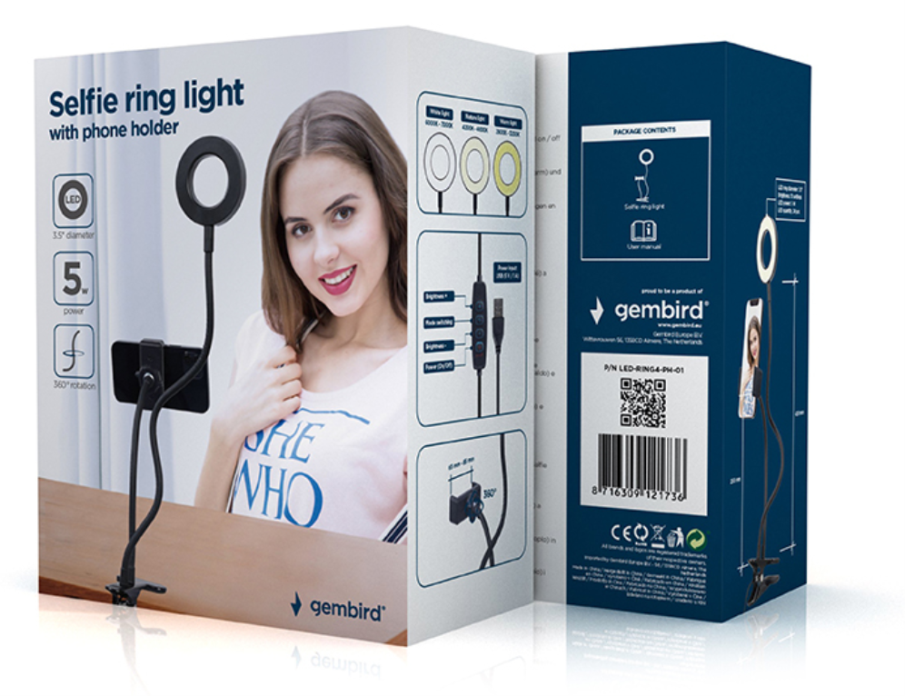 ANILLO DE LUZ PARA SELFIE CON SOPORTE PARA TELEFONO - detalle