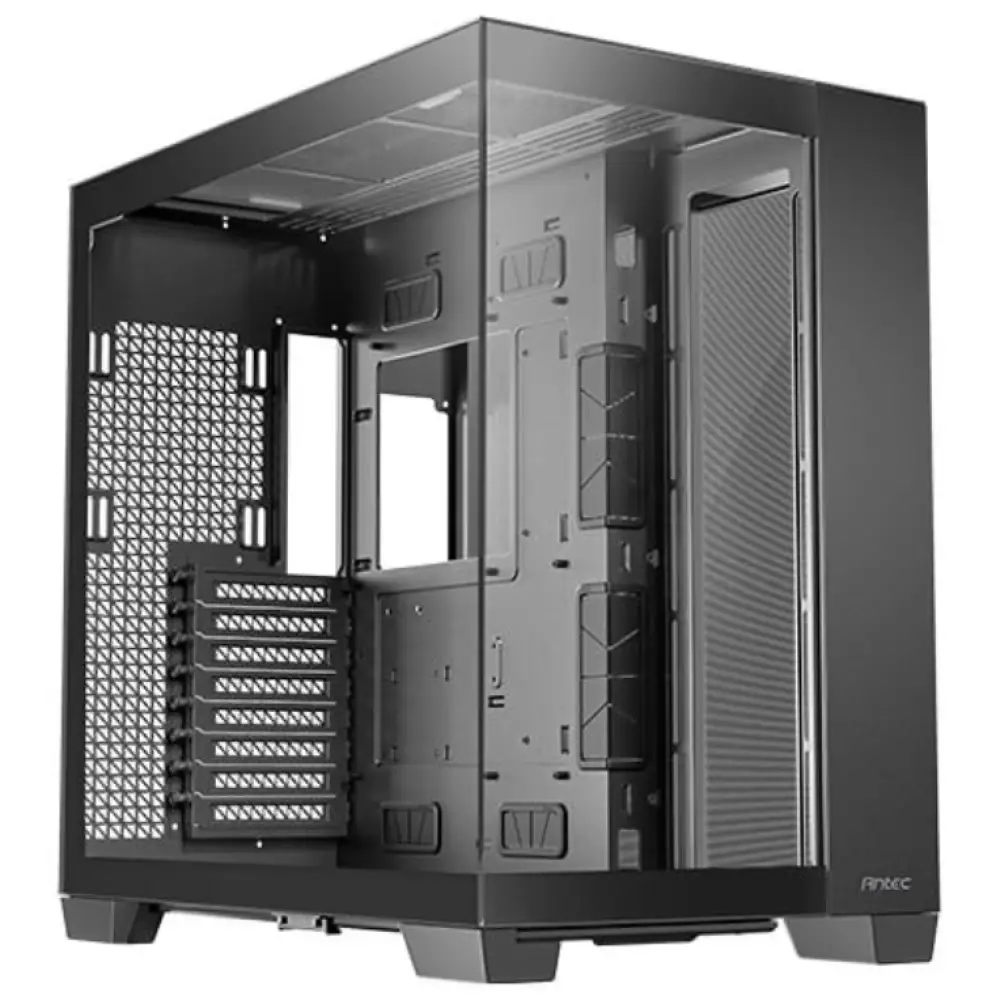 Chasis PC Antec C8 Full Tower negro con diseño espacioso y ventilación avanzada para ensamblaje de computadoras.