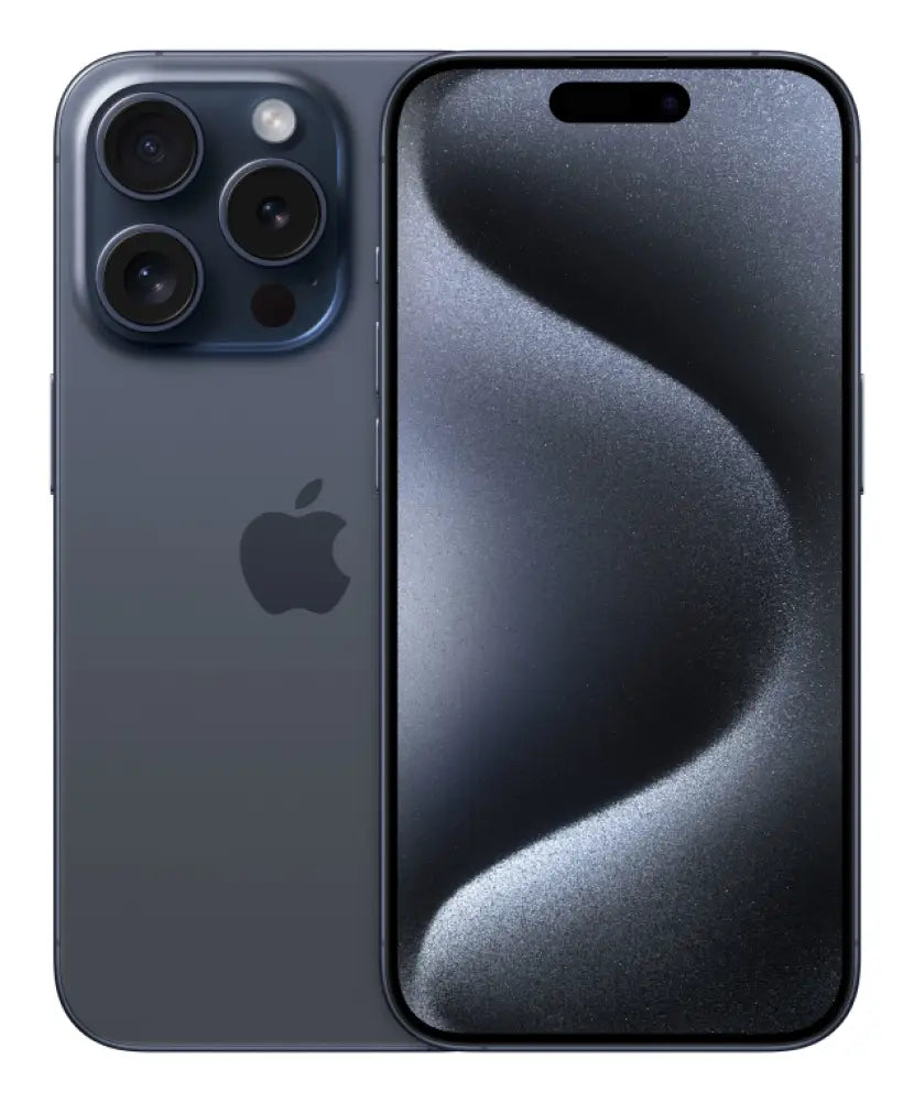 Teléfono inteligente Apple iPhone 15 Pro con pantalla de 6.1" en color azul titanio, doble SIM, 1 TB, compatible con iOS 17 y 5G.