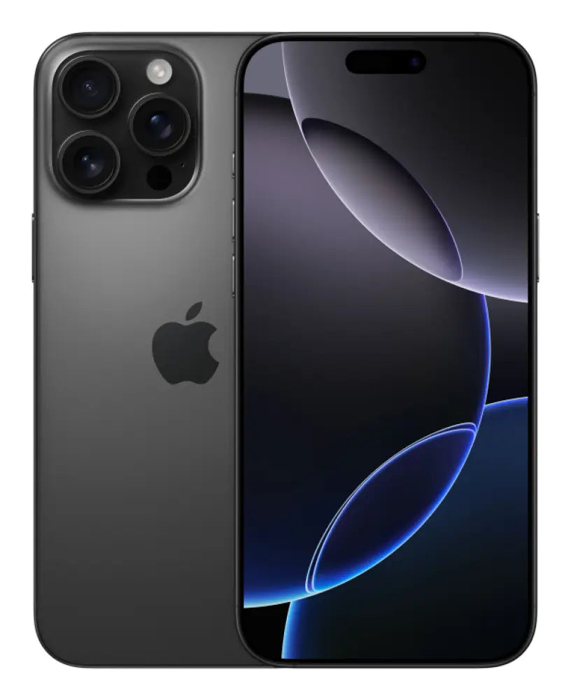 Teléfono inteligente Apple iPhone 16 Pro Max negro con pantalla de 6.9 pulgadas, doble SIM, USB-C y almacenamiento de 256 GB.