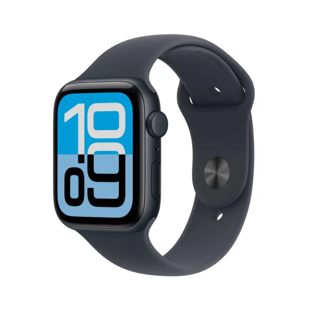Reloj inteligente Apple Watch SE de tercera generación con pantalla OLED táctil de 44 mm en aluminio color medianoche.