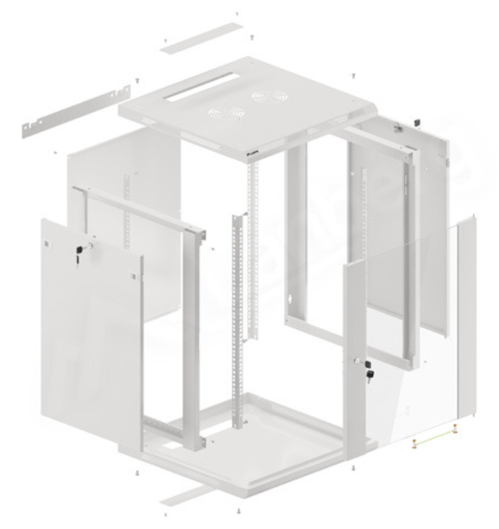 ARMARIO LANBERG MURAL RACK 19" 15U 600X600 FLAT PACK GRIS PUERTA CRISTAL - detalle
