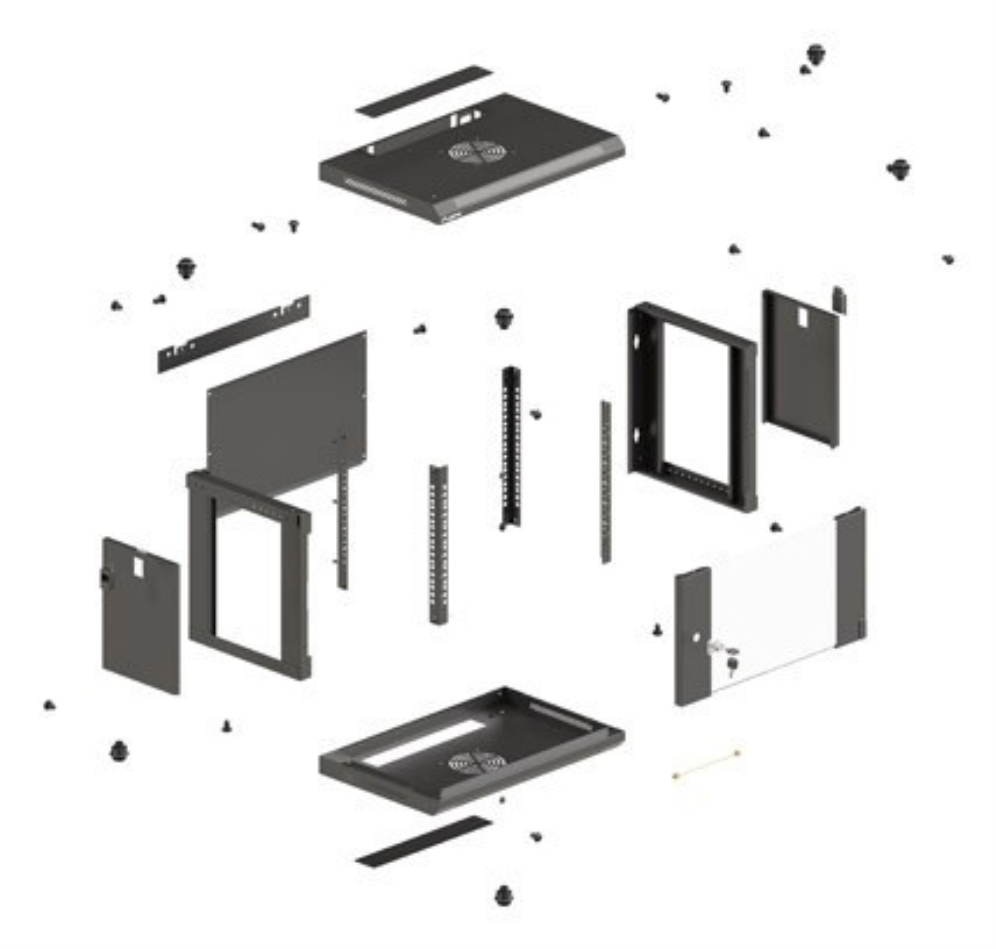 ARMARIO LANBERG MURAL RACK 19" 4U 540X350 FLAT PACK NEGRO PUERTA CRISTAL - detalle