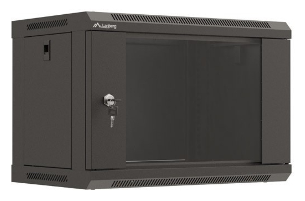 ARMARIO LANBERG MURAL RACK 19" 6U 540X350 FLAT PACK NEGRO PUERTA CRISTAL