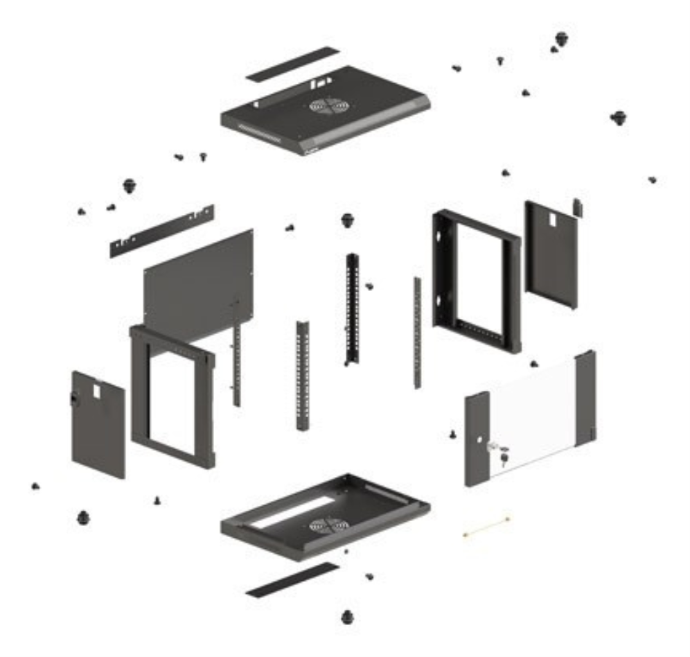 ARMARIO LANBERG MURAL RACK 19" 9U 540X350 FLAT PACK NEGRO PUERTA CRISTAL - detalle