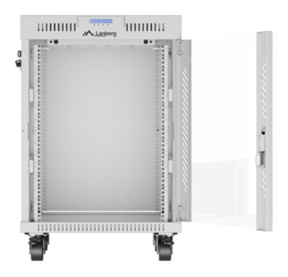 ARMARIO LANBERG RACK 19" 15U 600X600 FLAT PACK GRIS PUERTA DE CRISTAL CON LCD - detalle