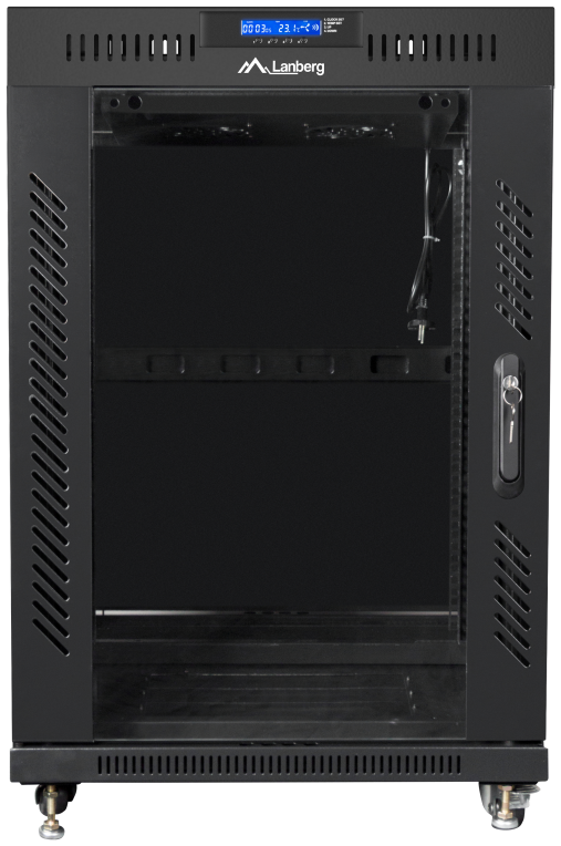 ARMARIO LANBERG RACK 19" 15U 600X600 FLAT PACK NEGRO PUERTA CRISTAL CON LCD - detalle