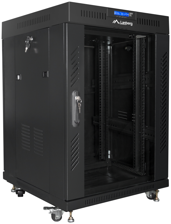 ARMARIO LANBERG RACK 19" 15U 600X600 FLAT PACK NEGRO PUERTA CRISTAL CON LCD - detalle