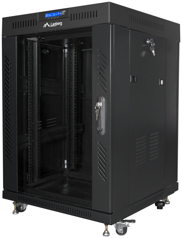 ARMARIO LANBERG RACK 19" 15U 600X600 FLAT PACK NEGRO PUERTA CRISTAL CON LCD