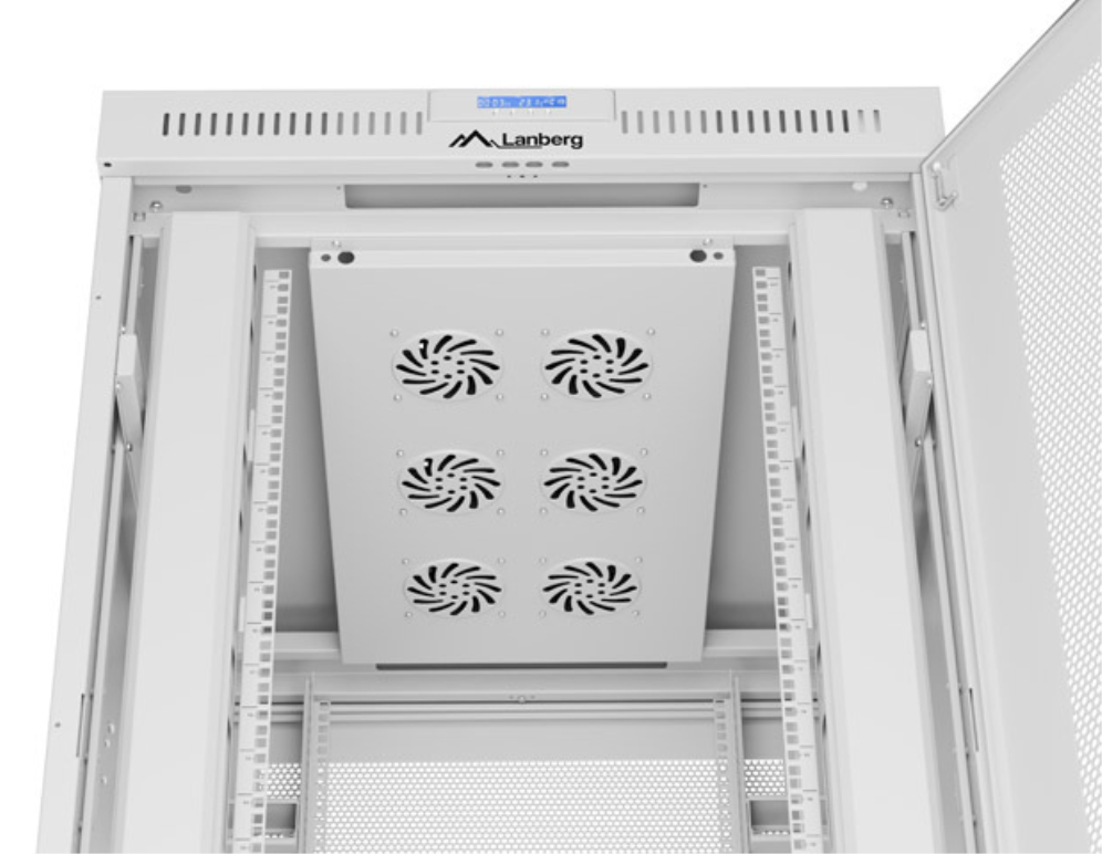 ARMARIO LANBERG RACK 19" 27U 800X1000 FLAT PACK GRIS PUERTA PERFORADA CON LCD - detalle