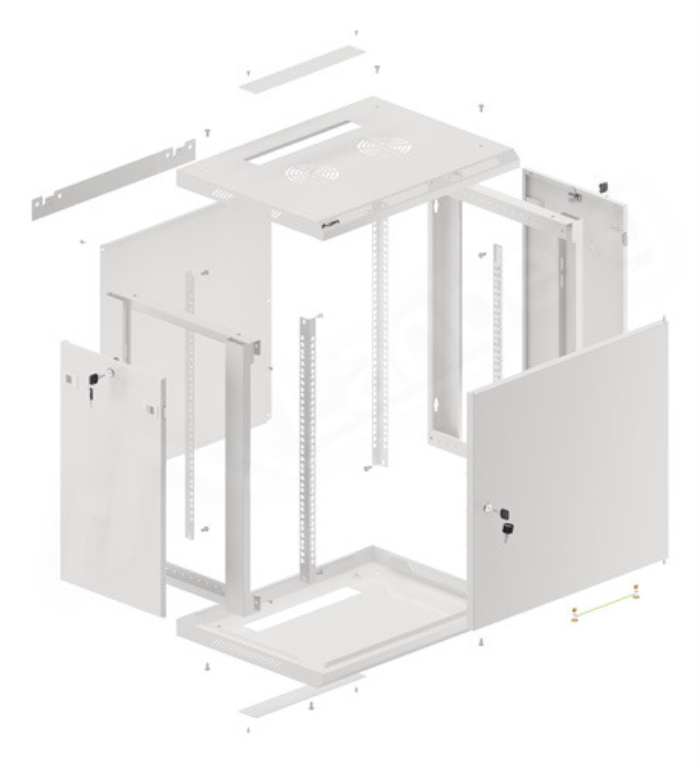 ARMARIO RACK 19" MURAL 12U/600X450 PARA AUTOMONTAJE CON PUERTA METALICA GRIS - detalle