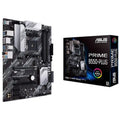 Placa base ASUS PRIME B550-PLUS ATX para procesadores AMD con socket AM4, vista de la tarjeta madre con puertos y conexiones.