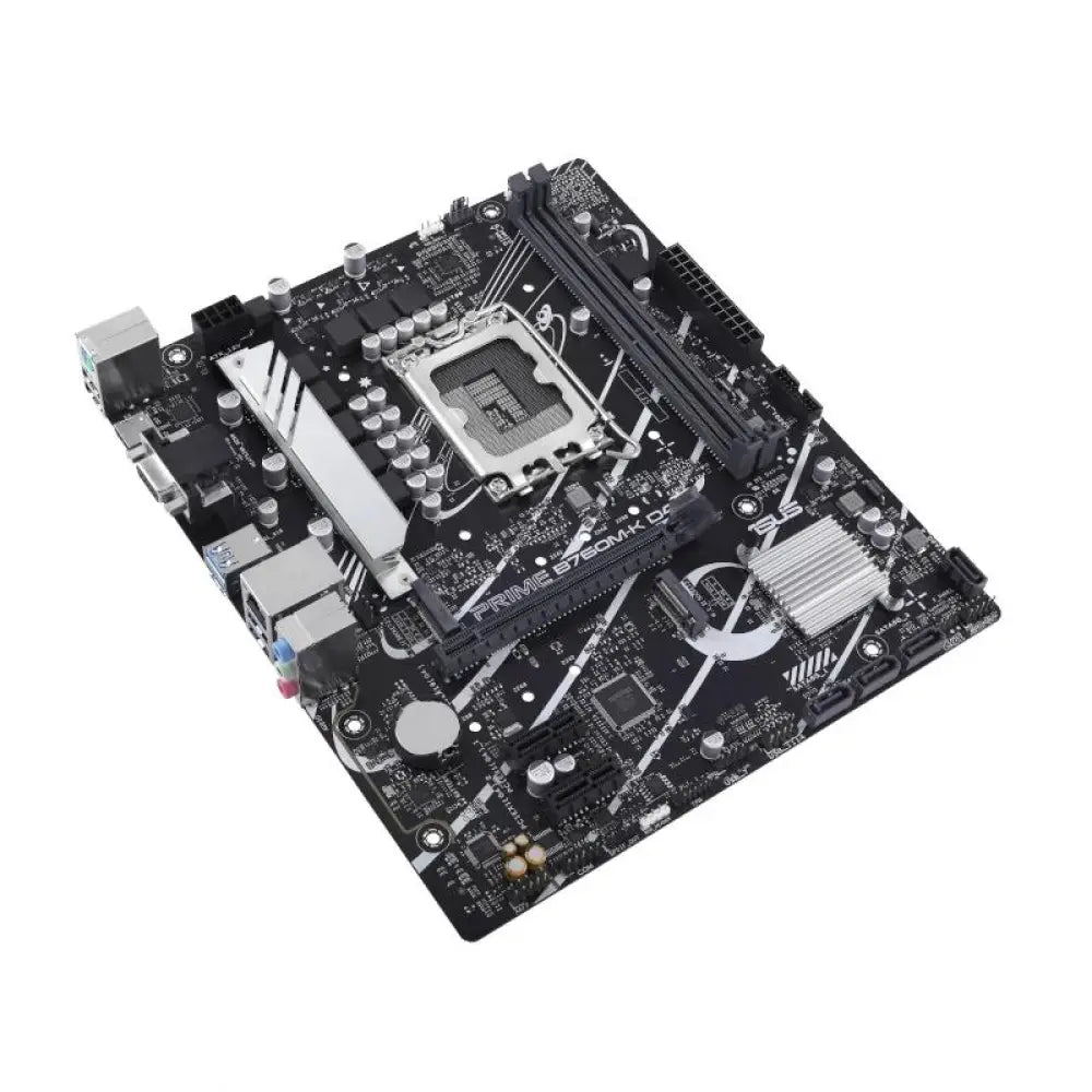 Placa base ASUS PRIME B760M-K D4 mATX con socket Intel 1700, vista de la tarjeta madre con puertos y componentes en la imagen