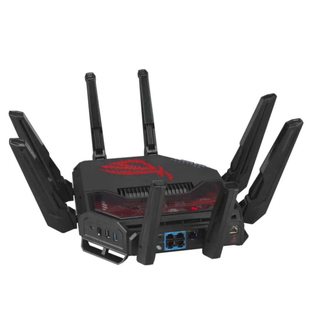 ASUS ROG Rapture GT-BE19000 router inalámbrico Multi-Gigabit Ethernet Tribanda (2.4 GHz / 5 GHz / 6 GHz) Negro. Rojo - detalle