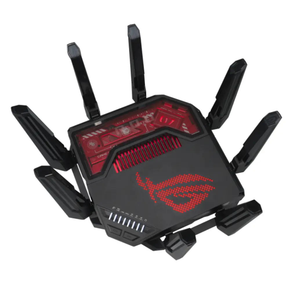ASUS ROG Rapture GT-BE19000 router inalámbrico Multi-Gigabit Ethernet Tribanda (2.4 GHz / 5 GHz / 6 GHz) Negro. Rojo - detalle