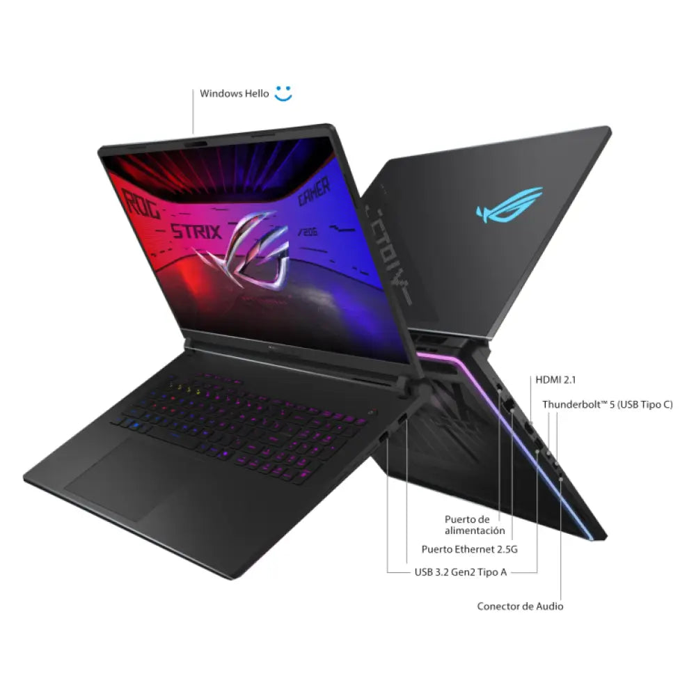 ASUS ROG Strix SCAR 18 G835LX-SA046W - Ordenador Portátil Gaming de 18" WQXGA 240Hz (Intel Core Ultra 9 275HX. 64GB RAM. 4TB SSD. NVIDIA RTX 5090 24GB. Windows 11 Home) Negro - Teclado QWERTY español - detalle