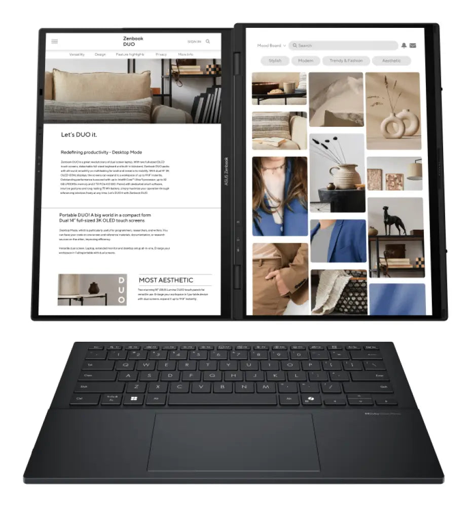 ASUS Zenbook Duo OLED UX8406CA-QL336W - Ordenador Portátil 14" WUXGA (Intel Core Ultra 7 255H. 32GB RAM. 1TB SSD. Arc 140T. Windows 11 Home) Gris Tintero - Teclado QWERTY español - detalle
