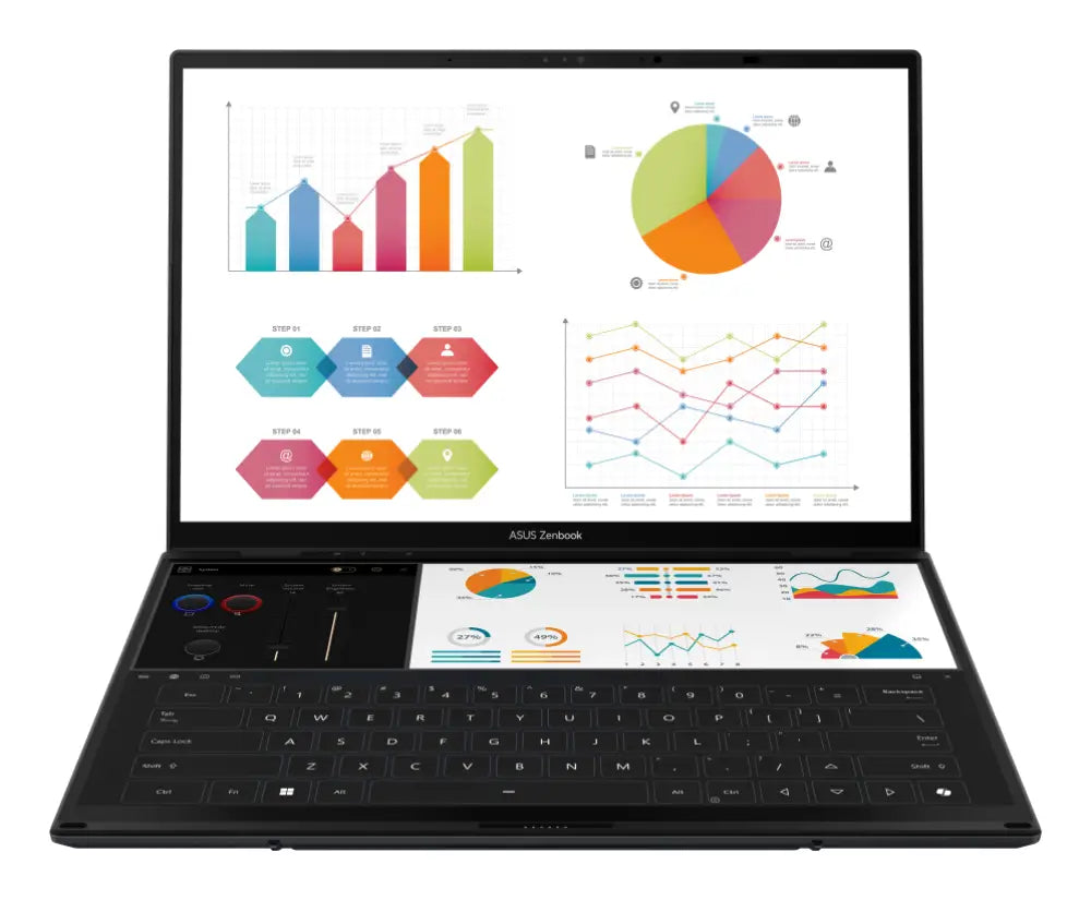 ASUS Zenbook Duo OLED UX8406CA-QL336W - Ordenador Portátil 14" WUXGA (Intel Core Ultra 7 255H. 32GB RAM. 1TB SSD. Arc 140T. Windows 11 Home) Gris Tintero - Teclado QWERTY español - detalle