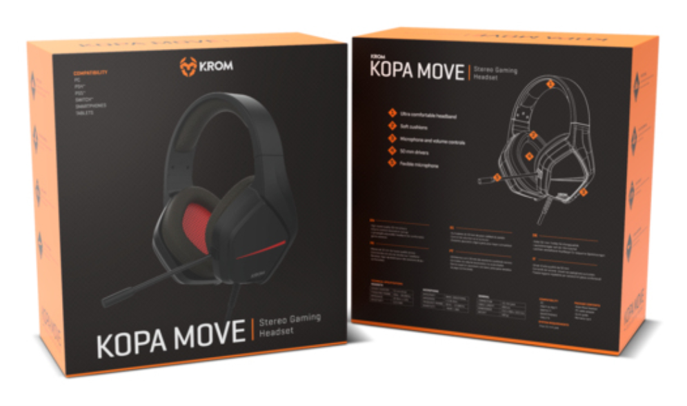 AURICULAR GAMNG KROM KOPA MOVE ESTEREO NEGRO ROJO - detalle
