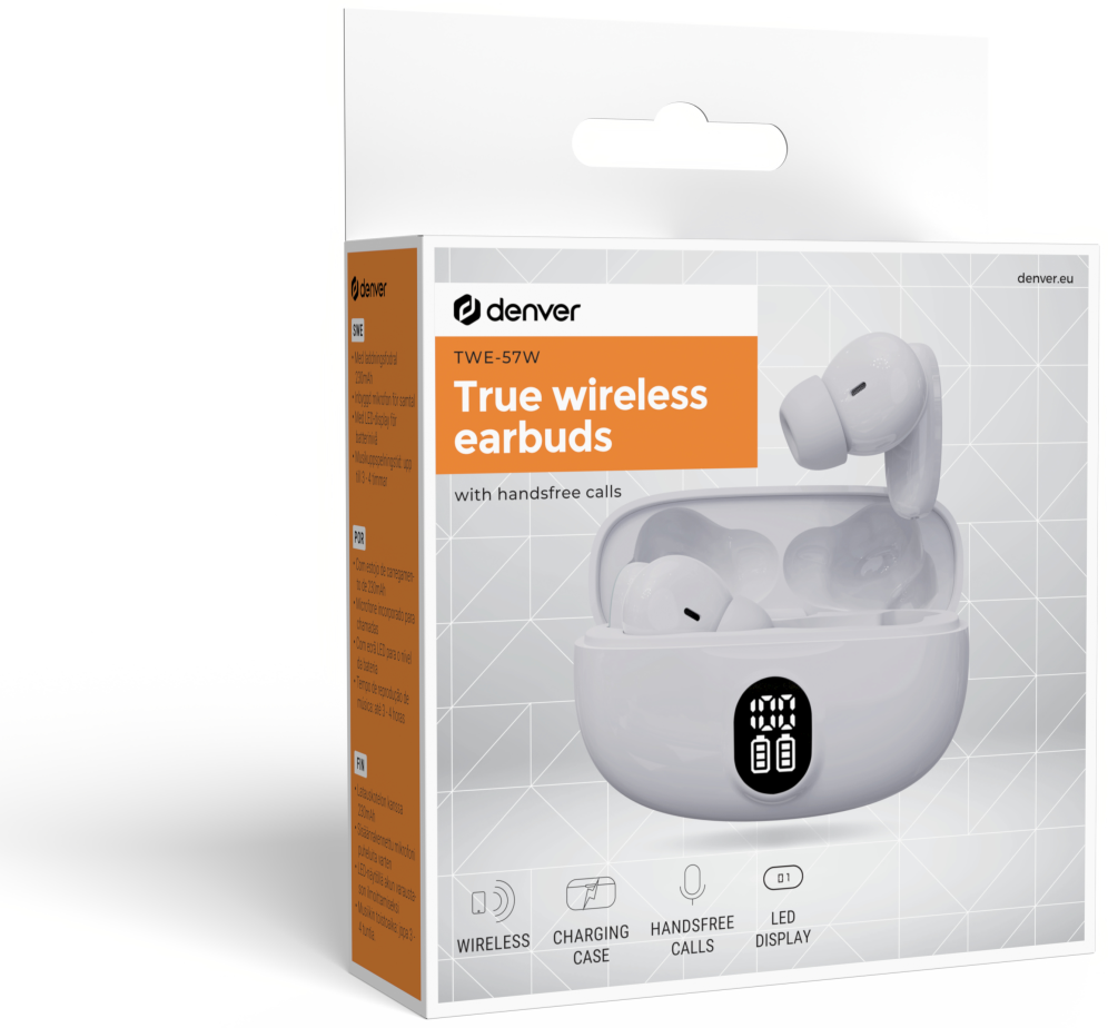 AURICULARES BLUETOOTH DENVER INALAMBRICOS CON EFECTO DE LUZ BLANCO - detalle