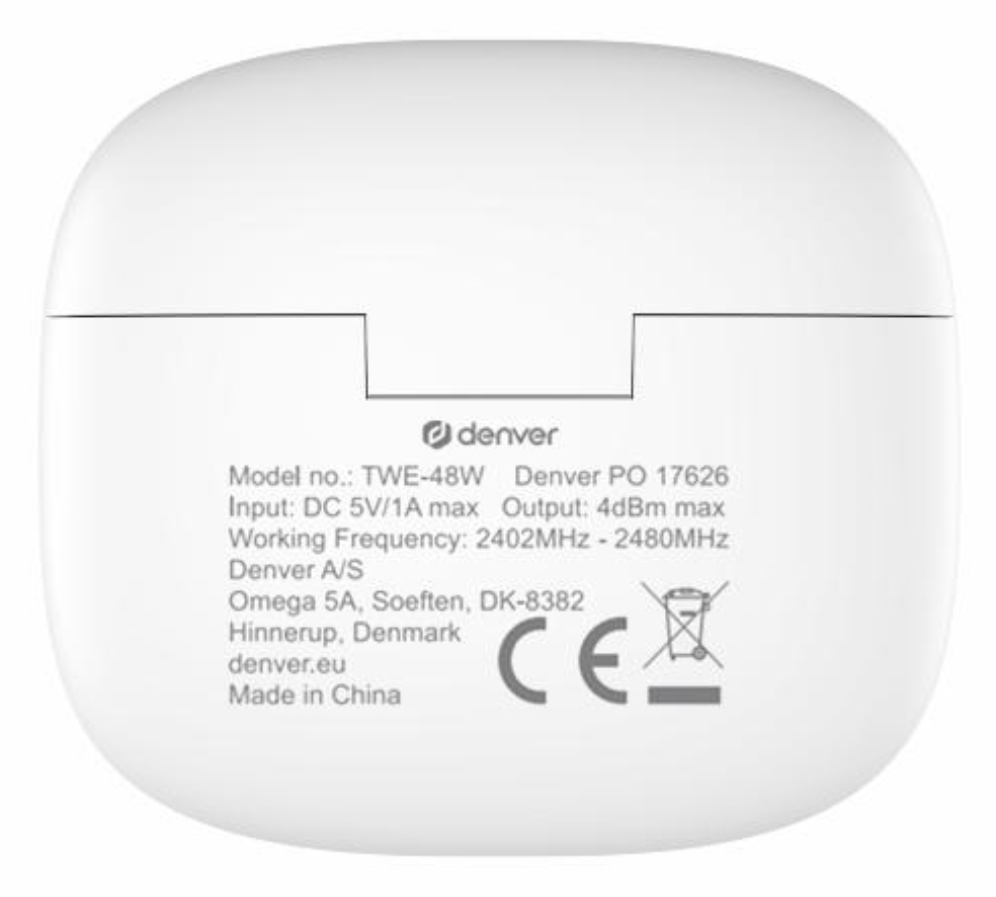AURICULARES BLUETOOTH DENVER TWE-48W INALAMBRICOS BLANCOS - detalle
