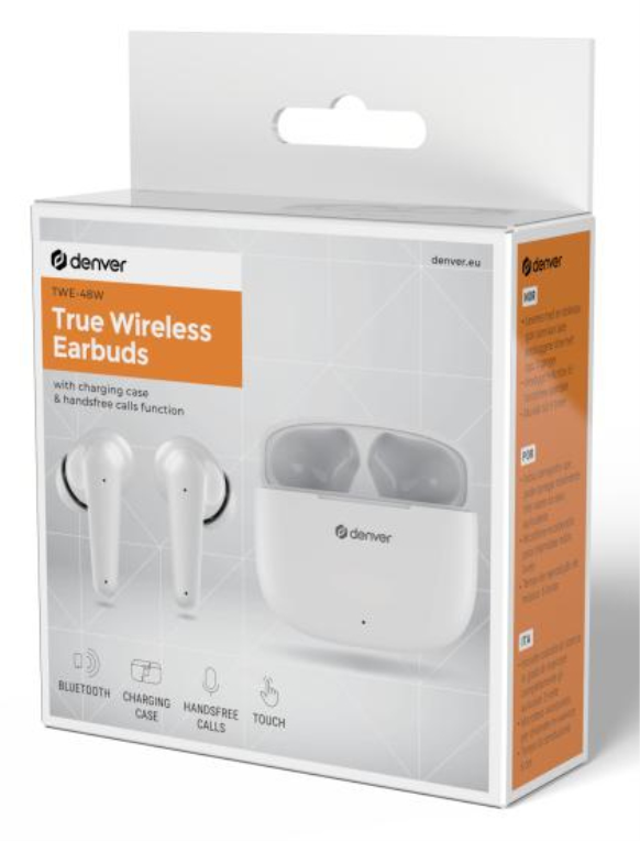 AURICULARES BLUETOOTH DENVER TWE-48W INALAMBRICOS BLANCOS - detalle