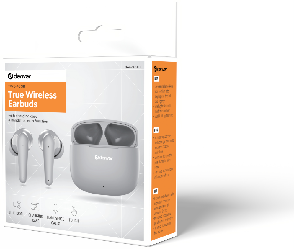 AURICULARES BLUETOOTH DENVER TWE48GR INALAMBRICOS GRIS - detalle