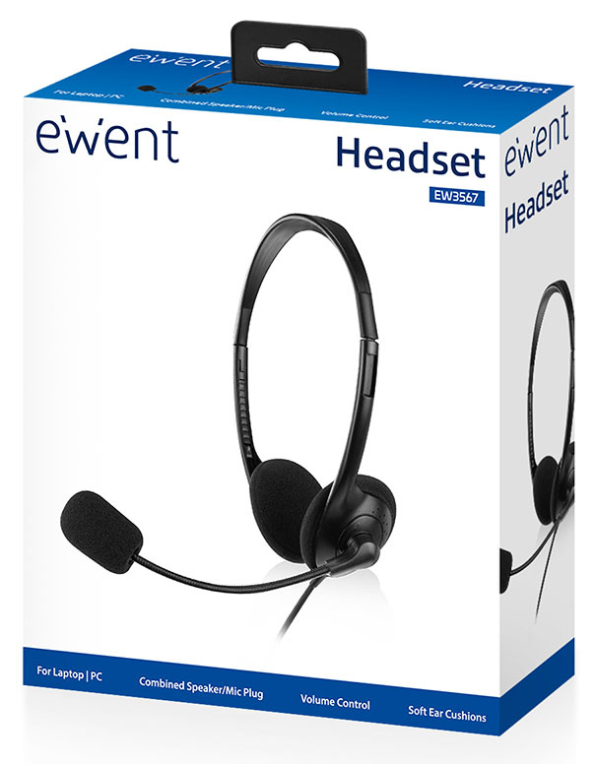 AURICULARES EWENT CHAT EW3567 NEGRO MICROFONO ALAMBRICO JACK 3.5 MM - detalle
