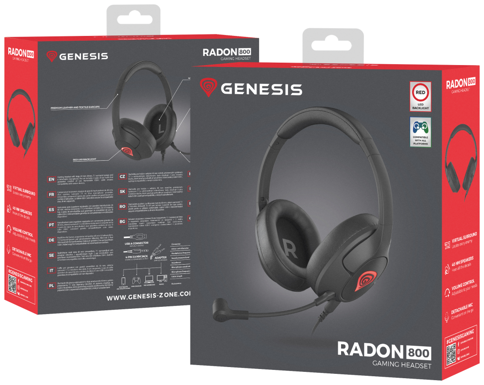 AURICULARES GAMING GENESIS RADON 800 7.1 VIRTUAL MINI JACK, USB NEGRO - detalle