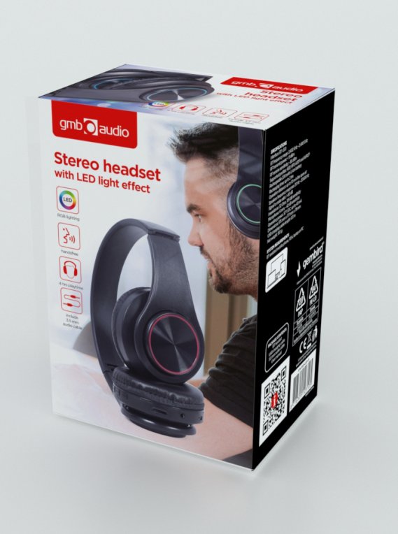 AURICULARES GEMBIRD BHP-LED-01 NEGRO MICROFONO BT - detalle