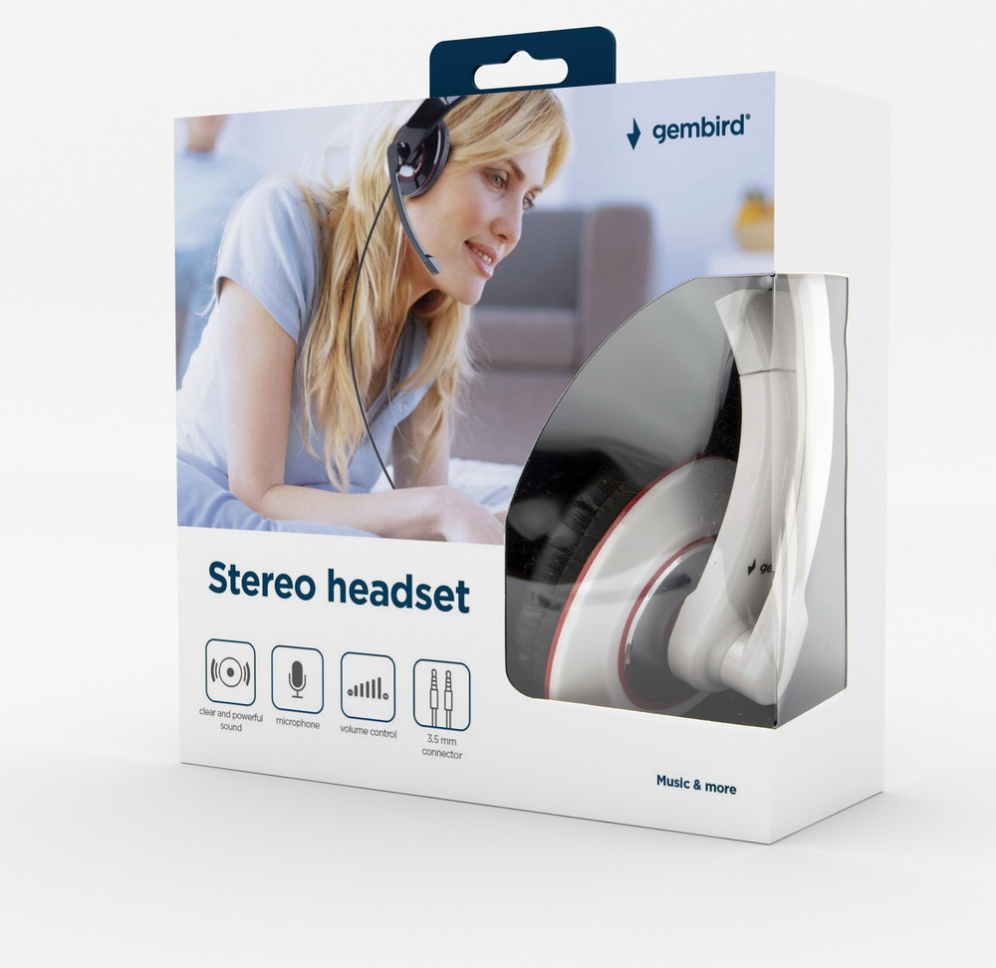 AURICULARES GEMBIRD MHS-001-GW BLANCO BRILLANTE MICROFONO ALAMBRICO 3.5MM - detalle