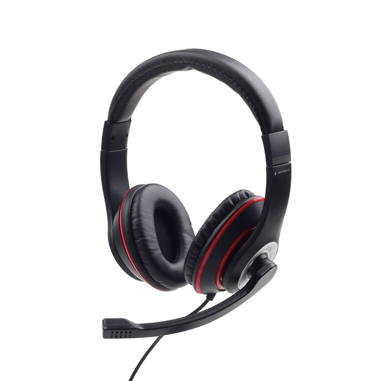 Auriculares Gembird MHS-03-BKRD con cable, diadema, xogos, negro/vermello