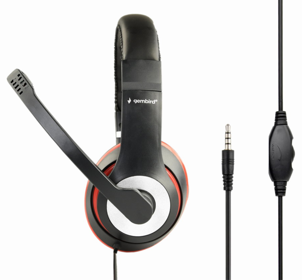 AURICULARES GEMBIRD MHS-03-BKRD NEGRO ROJO MICROFONO ALAMBRICO 3.5MM - detalle