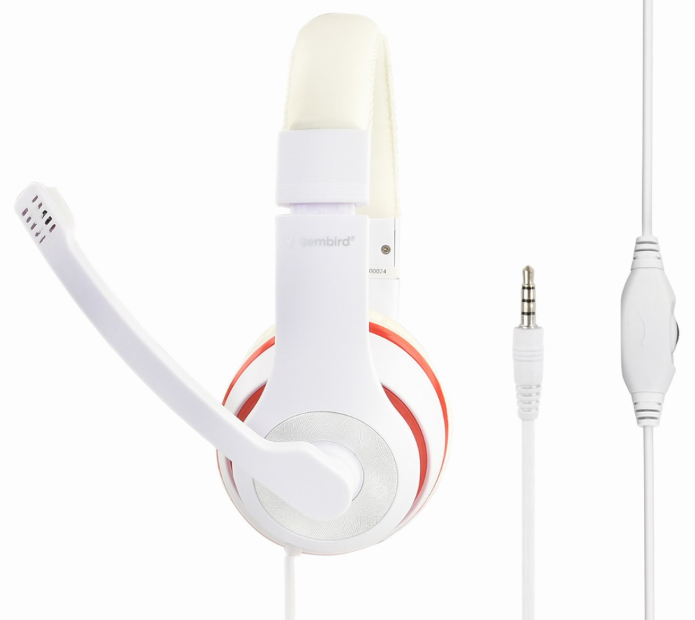 AURICULARES GEMBIRD MHS-03-WTRD BLANCO ROJO MICROFONO ALAMBRICO 3.5MM - detalle
