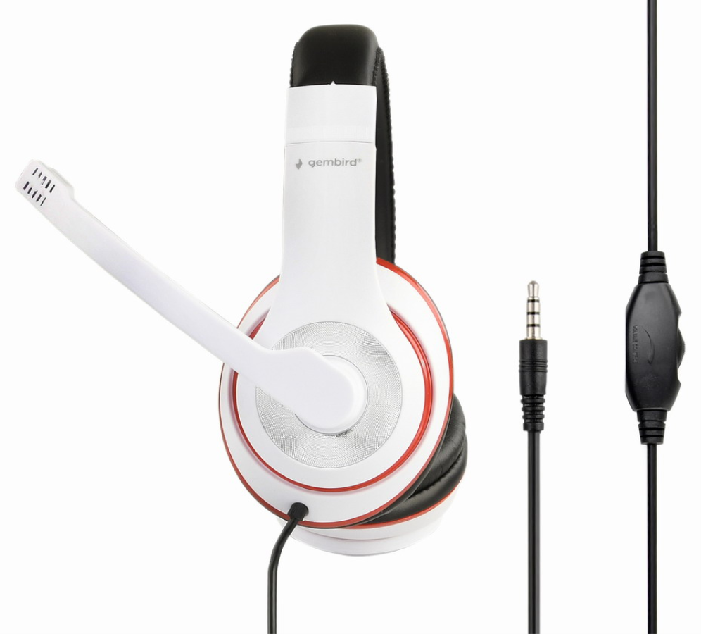 AURICULARES GEMBIRD MHS-03-WTRDBK BLANCO NEGRO ROJO MICROFONO ALAMBRICO JACK - detalle