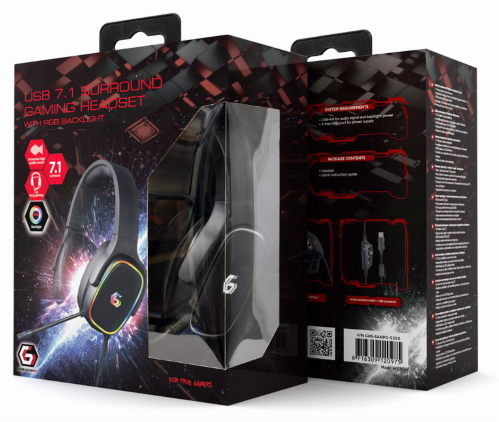 AURICULARES GEMBIRD USB 7.1 SURROUND PARA JUEGOS CON RETROILUMINACION RGB - detalle
