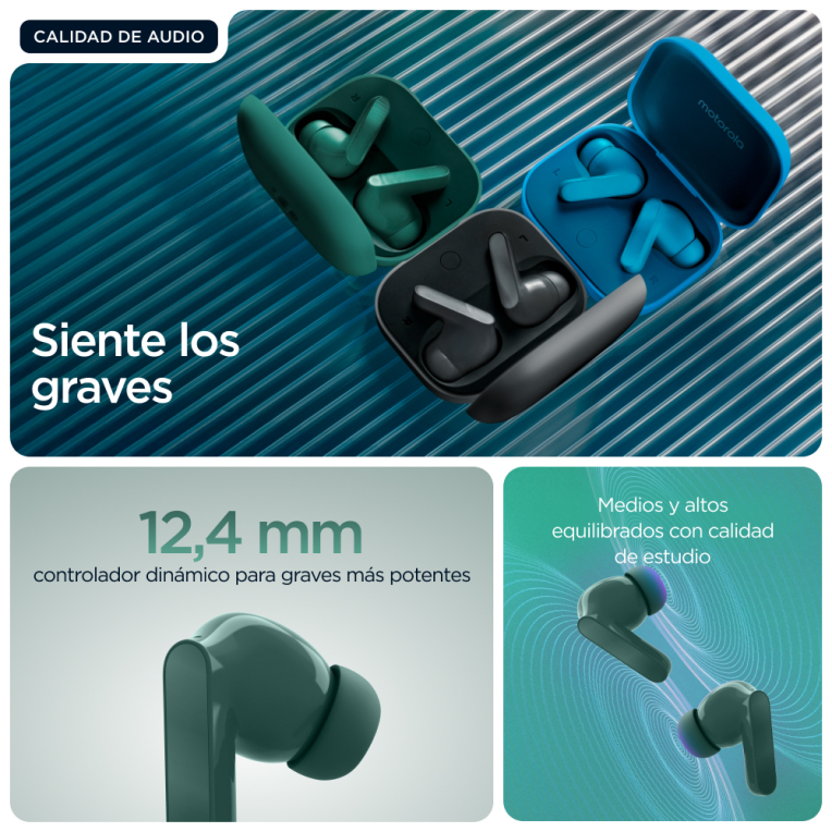 AURICULARES MOTOROLA MOTO BUDS BASS GREEN - detalle