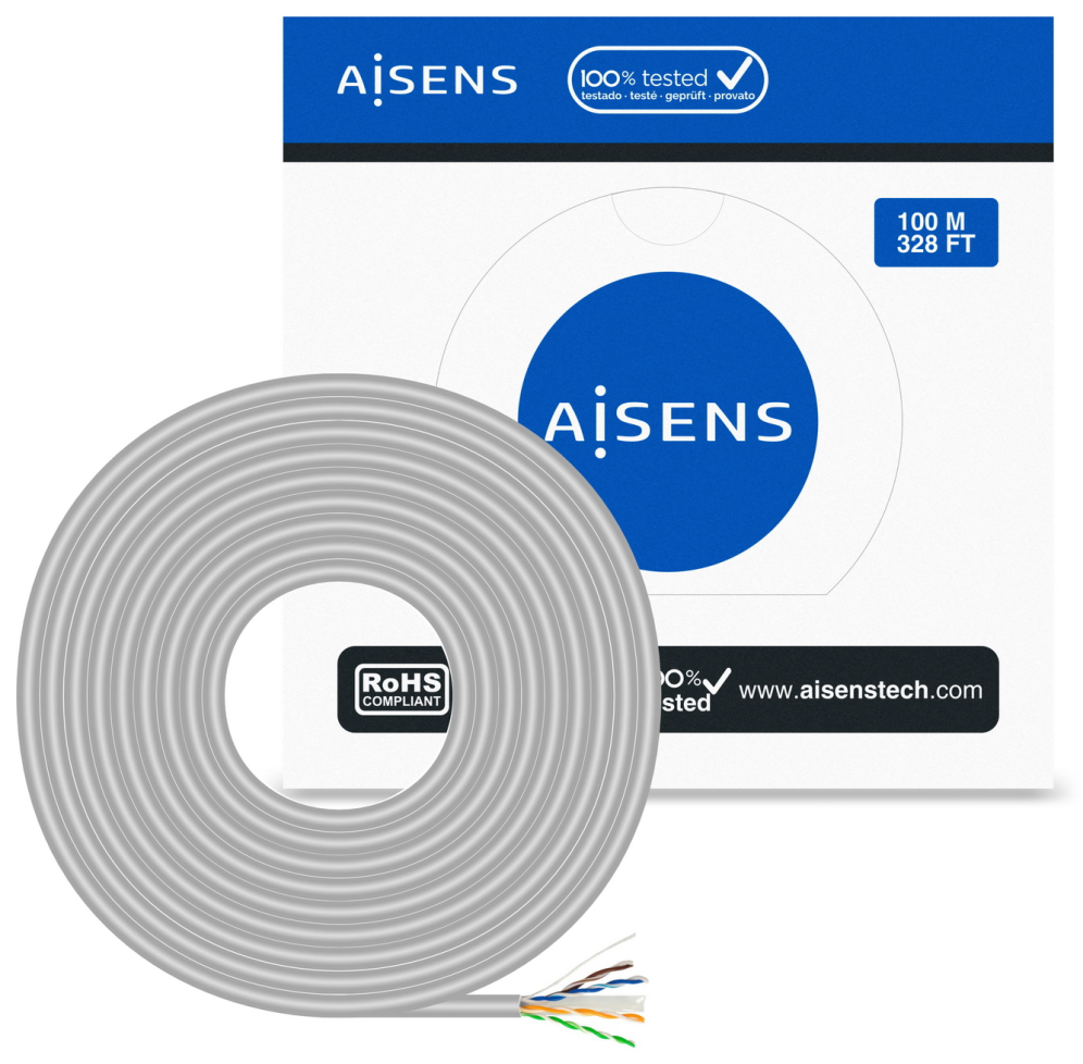 BOBINA CABLE RED AISENS RJ45 CAT.6 UTP RIGIDO CCA 100M GRIS - detalle