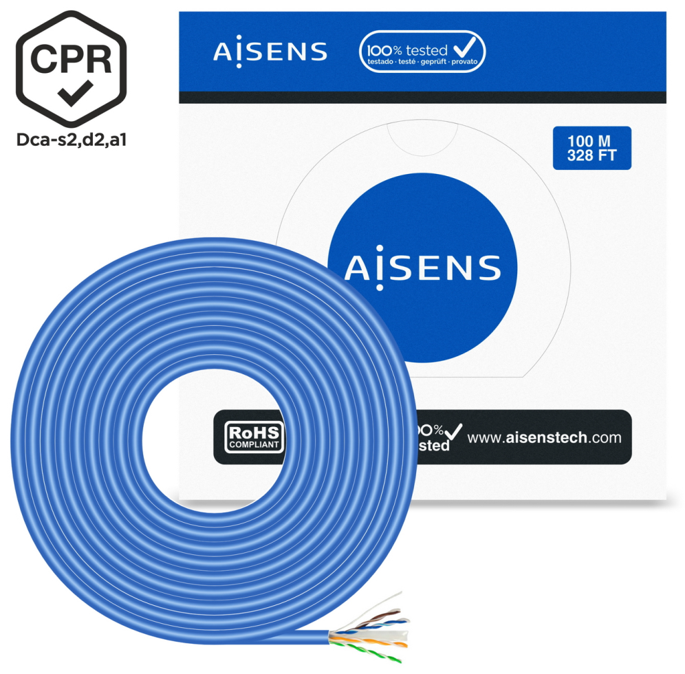 BOBINA CABLE RED AISENS RJ45 LSZH CPR Dca CAT.6 UTP 100M AZUL - detalle