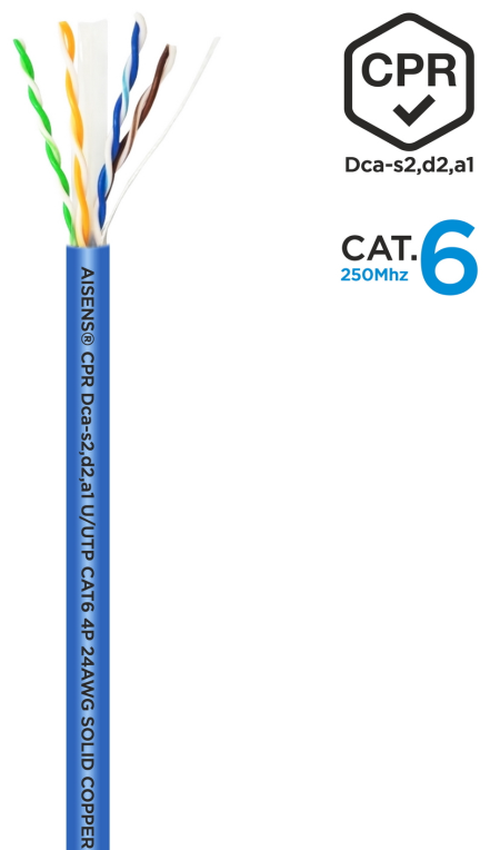 BOBINA CABLE RED AISENS RJ45 LSZH CPR Dca CAT.6 UTP 100M AZUL - detalle