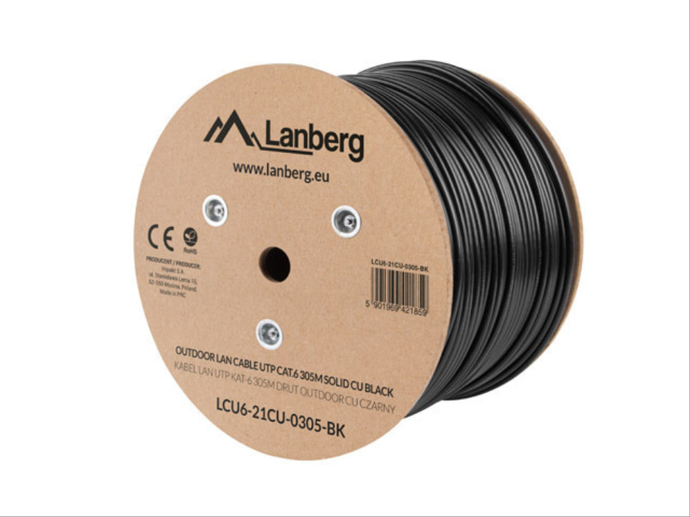 Lanberg LCU6-21CU-0305-BK cable de red Negro 305 m Cat6 U/UTP (UTP)