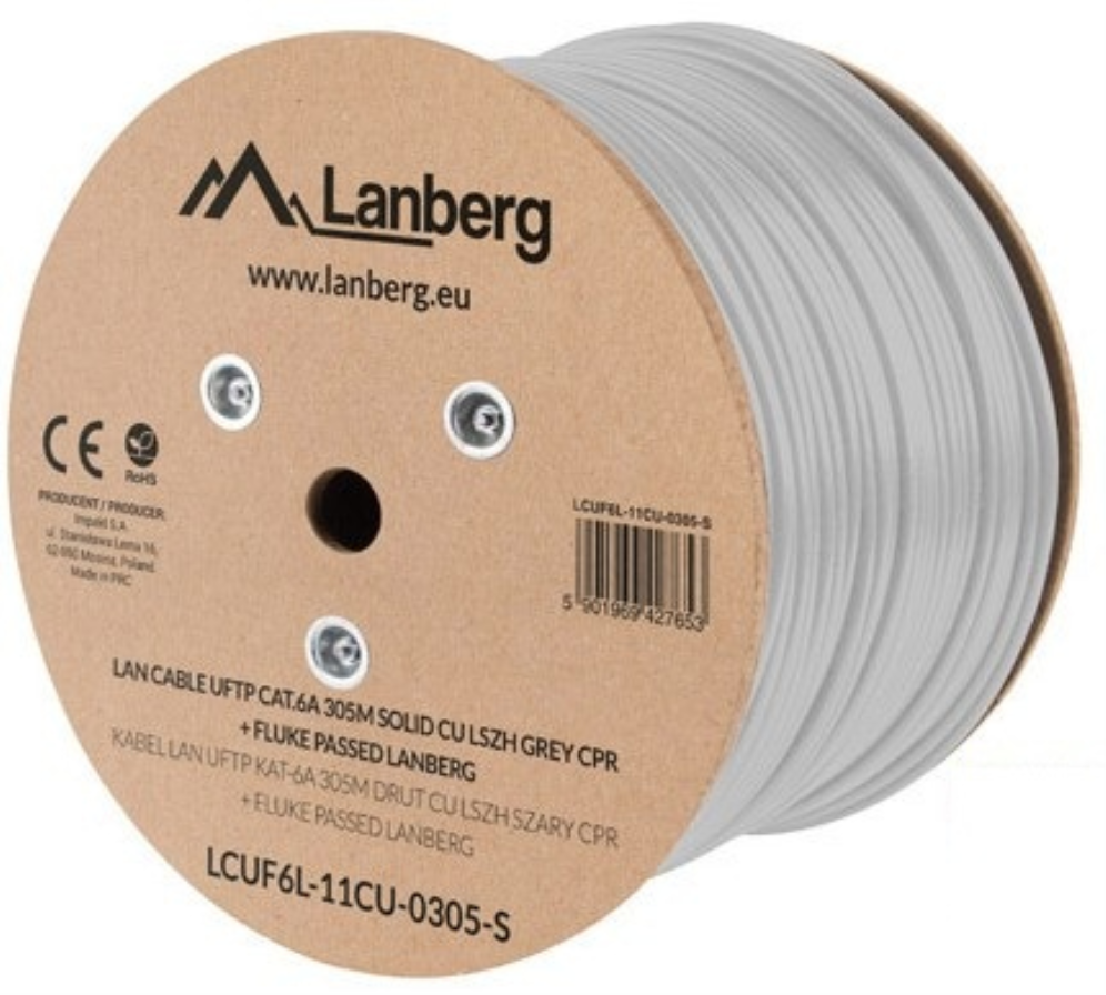 BOBINA CABLE RED LANBERG FTP RJ45 CAT.6A SOLIDO CU AWG24 LSZH CPR 305M GRIS FLU - detalle