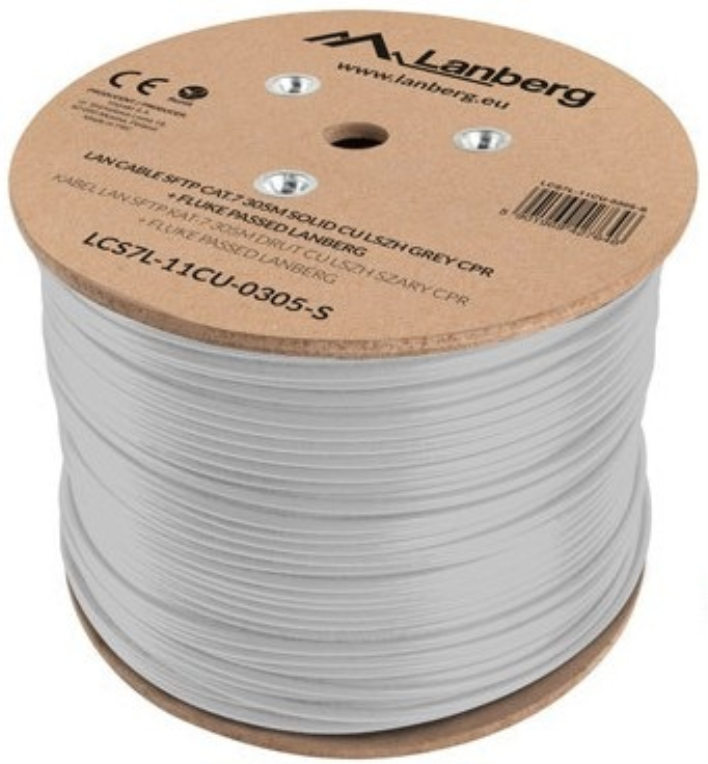 BOBINA CABLE RED LANBERG SFTP RJ45 CAT.7 SOLIDO CU AWG23 LSZH CPR 305M GRIS FLU - detalle