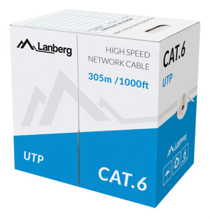 BOBINA CABLE RED LANBERG UTP RJ45 CAT.6 SOLIDO CU AWG24 CPR 305M GRIS FLUKE