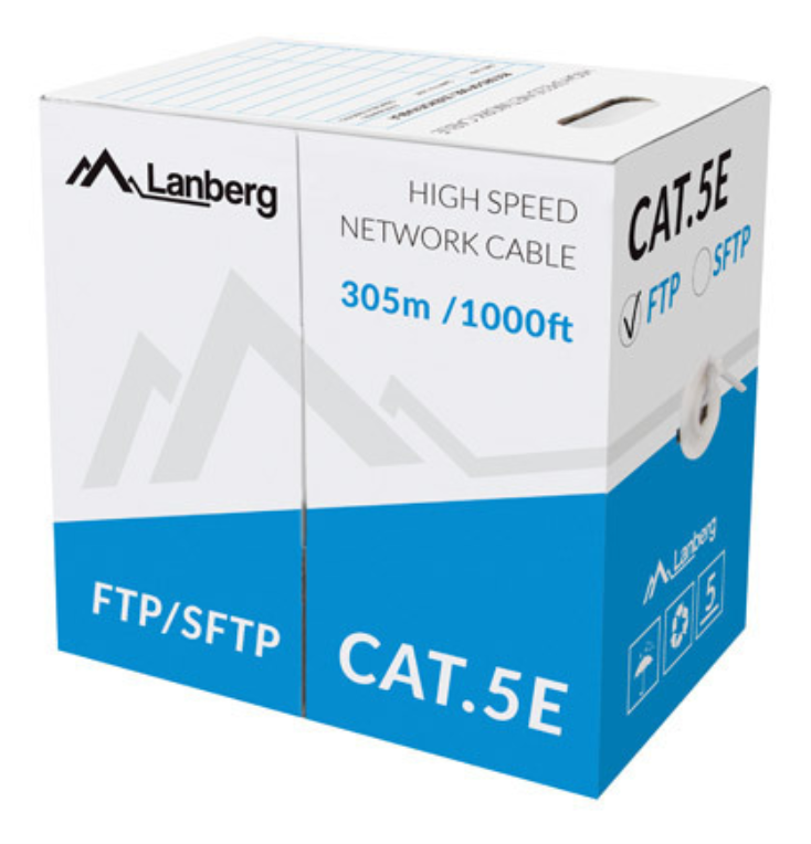 BOBINA CAT.5E LANBERG FTP RJ45 SOLIDO COBRE FLUKE TESTED AWG24 305M GRIS