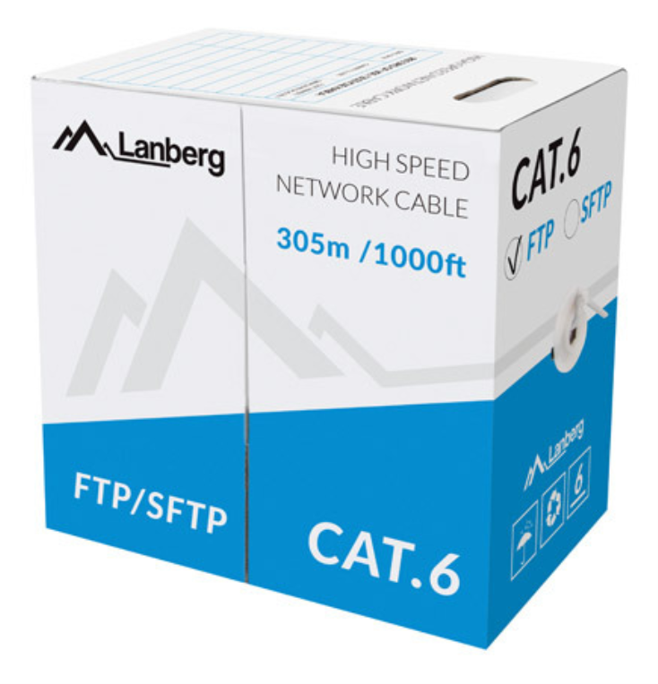 BOBINA CAT.6 LANBERG FTP 305M SOLID CU CPR + FLUKE PASSED GRIS