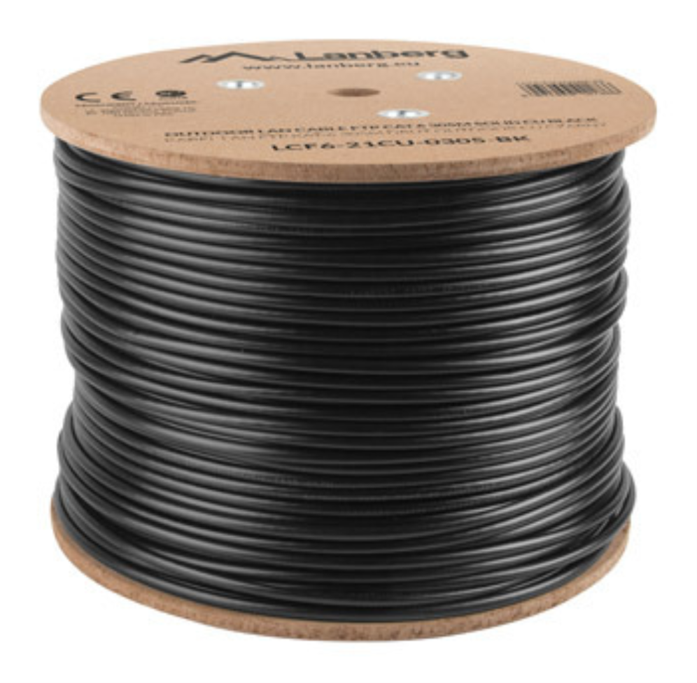 BOBINA CAT.6 LANBERG OUTDOOR FTP RJ45 SOLIDO COBRE FLUKE TESTED AWG24 305M NEGRO - detalle
