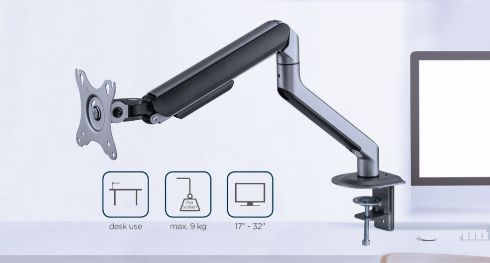 BRAZO AJUSTABLE GEMBIRD PARA MONITOR EN ESCRITORIO GRIS ESPACIAL - detalle