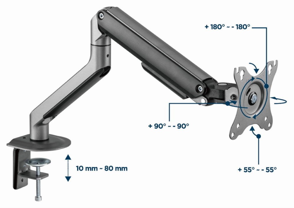 BRAZO AJUSTABLE GEMBIRD PARA MONITOR EN ESCRITORIO GRIS ESPACIAL - detalle
