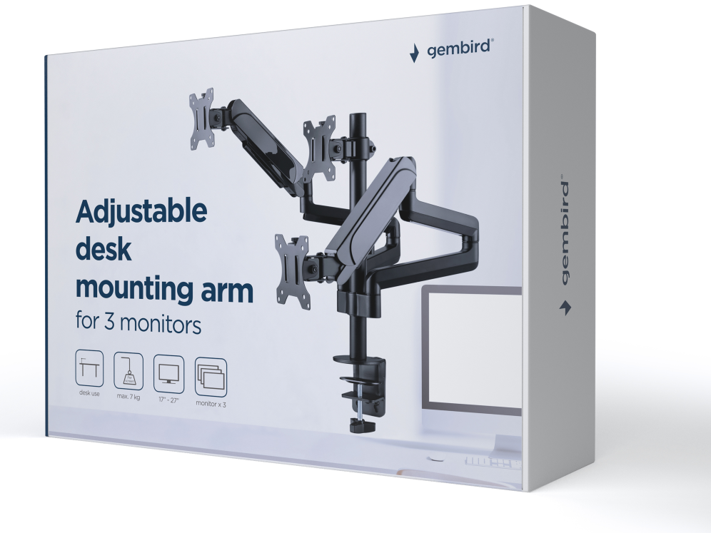 BRAZO DE MONITOR GEMBIRD AJUSTABLE DE MESA PARA 3 MONITORES MOV COMPLETO - detalle